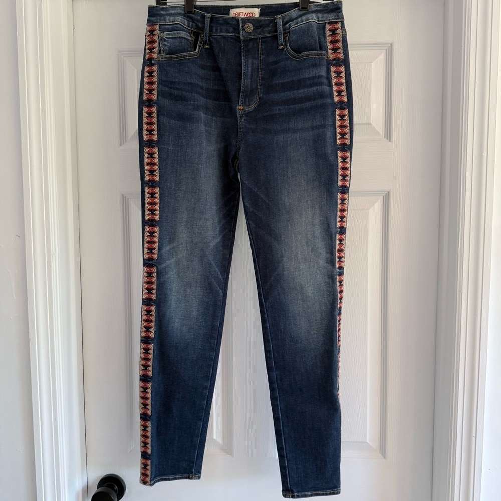 DRIFTWOOD High Rise Jeans with Blue and Red Accents - Picture 2 of 9